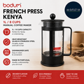 Bodum French Press Kenya 1L 8 Cups Manual Coffee Maker Heat Resistant Glass