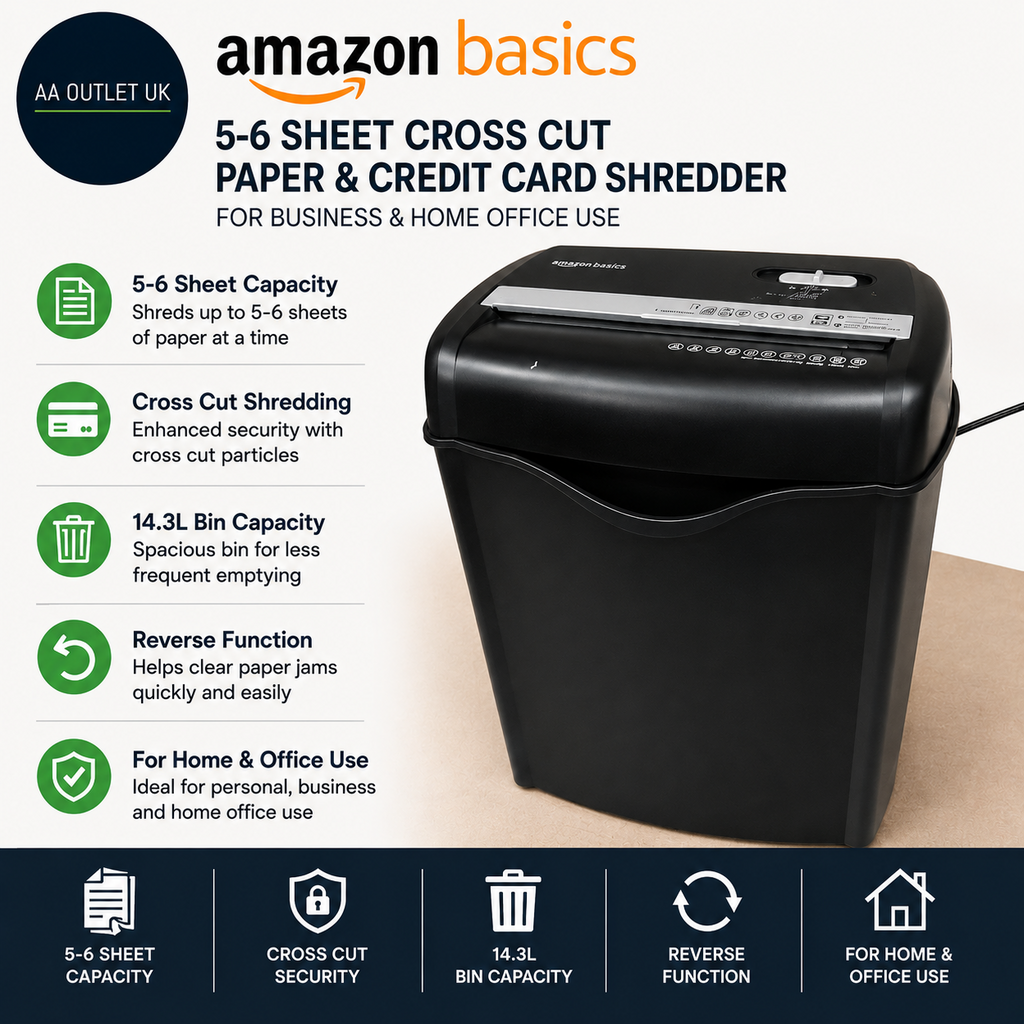 Amazon Basics 5 To 6 Sheet Cross Cut Paper Credit Card Shredder 14.3L Black