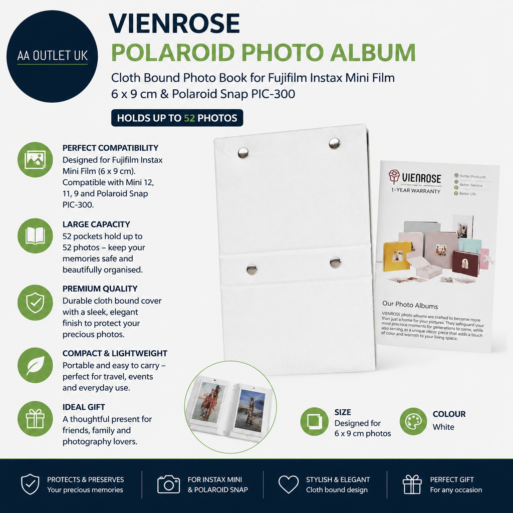 Vienrose Polaroid Photo Album Cloth Bound Book Fujifilm Instax Mini Film White