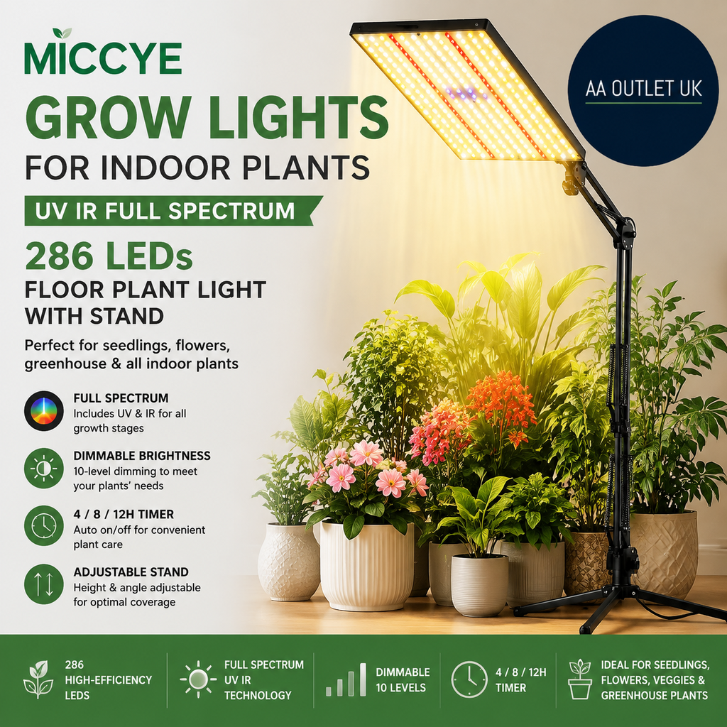 Miccye Grow Lights Indoor Plants UV IR Full Spectrum 286 LEDs Floor Plant