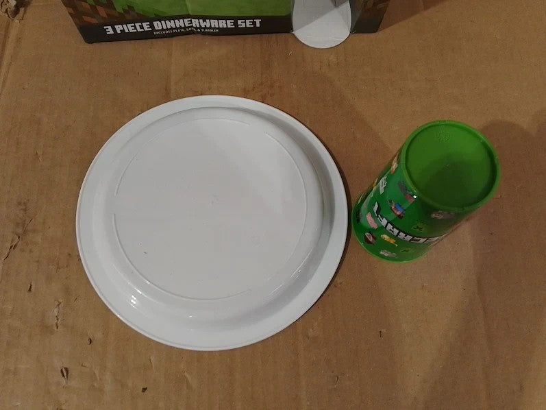 Minecraft 3pcs Dinner Set One Dinner Plate Soup Bowl Tumbler BPA Free 21cm