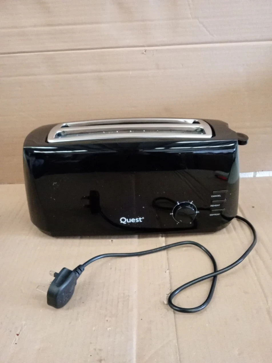 Quest 4 Slice Toaster Black Extra Wide Long Slots Crumpets Bagels 6 Settings
