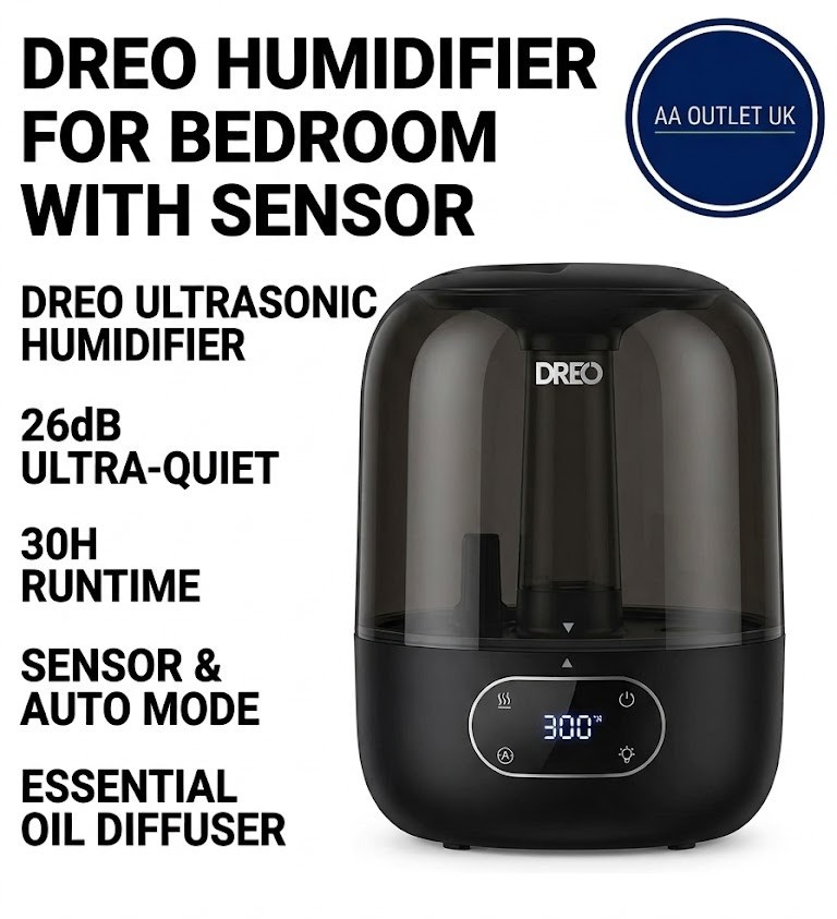 Dreo Humidifier Bedroom Sensor 26dB Quiet Cool Mist Ultrasonic 360° 3L Black
