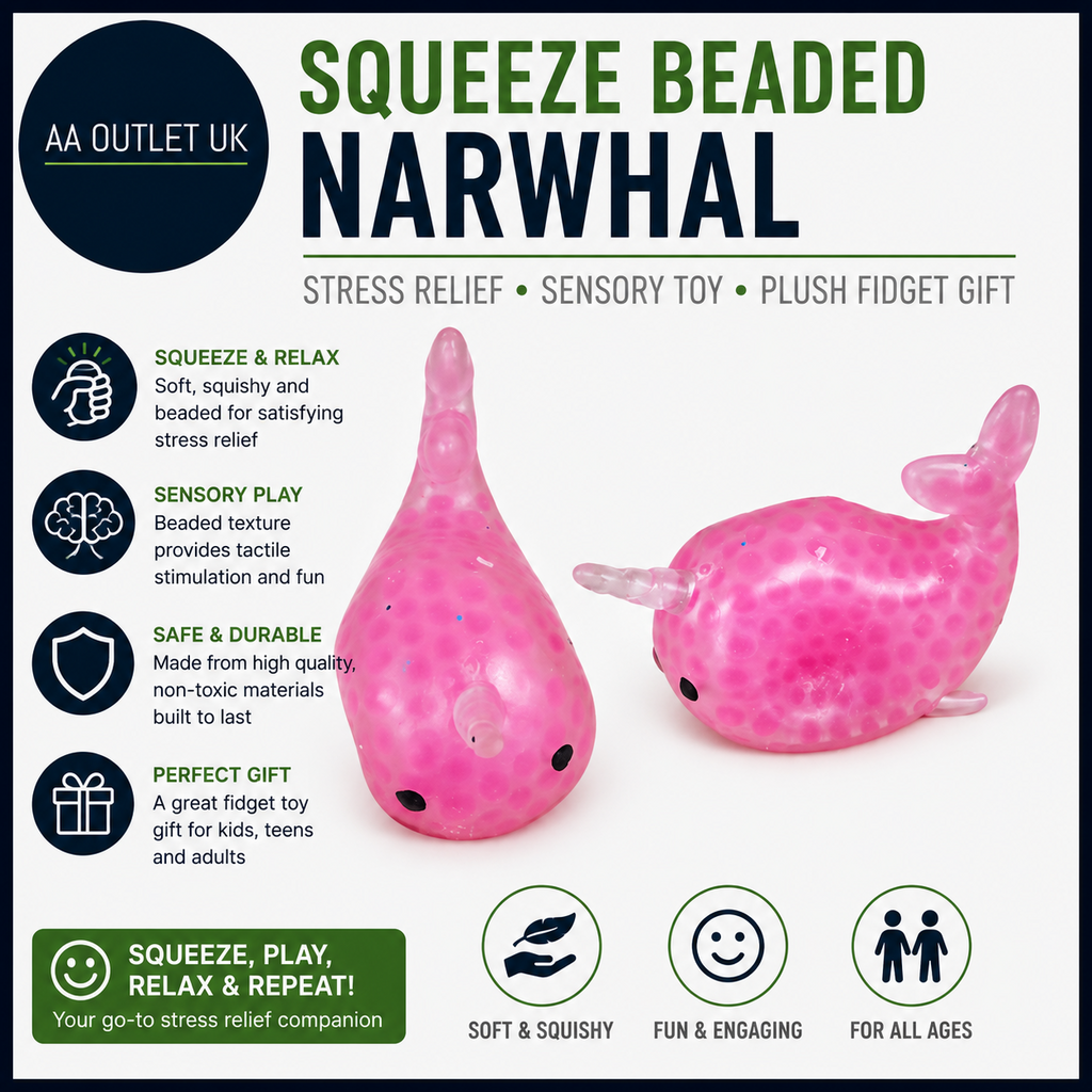 Squeeze Beaded Narwhal Stress Relief Sensory Toy Plush Fidget Gift Pink Design