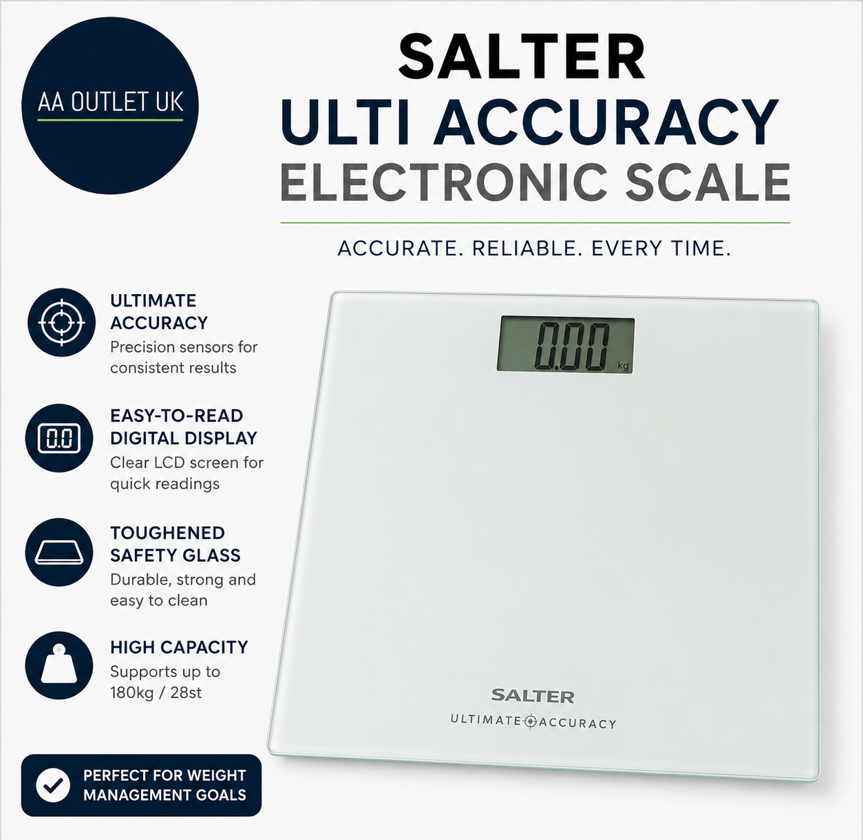 Salter Ultimate Accuracy Digital Bathroom Scales Toughened Glass Platform Silver