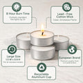 Zuvo 8 Hour Unscented Tea Light Candles 24pc Long Lasting 3.8x2.3cm White New