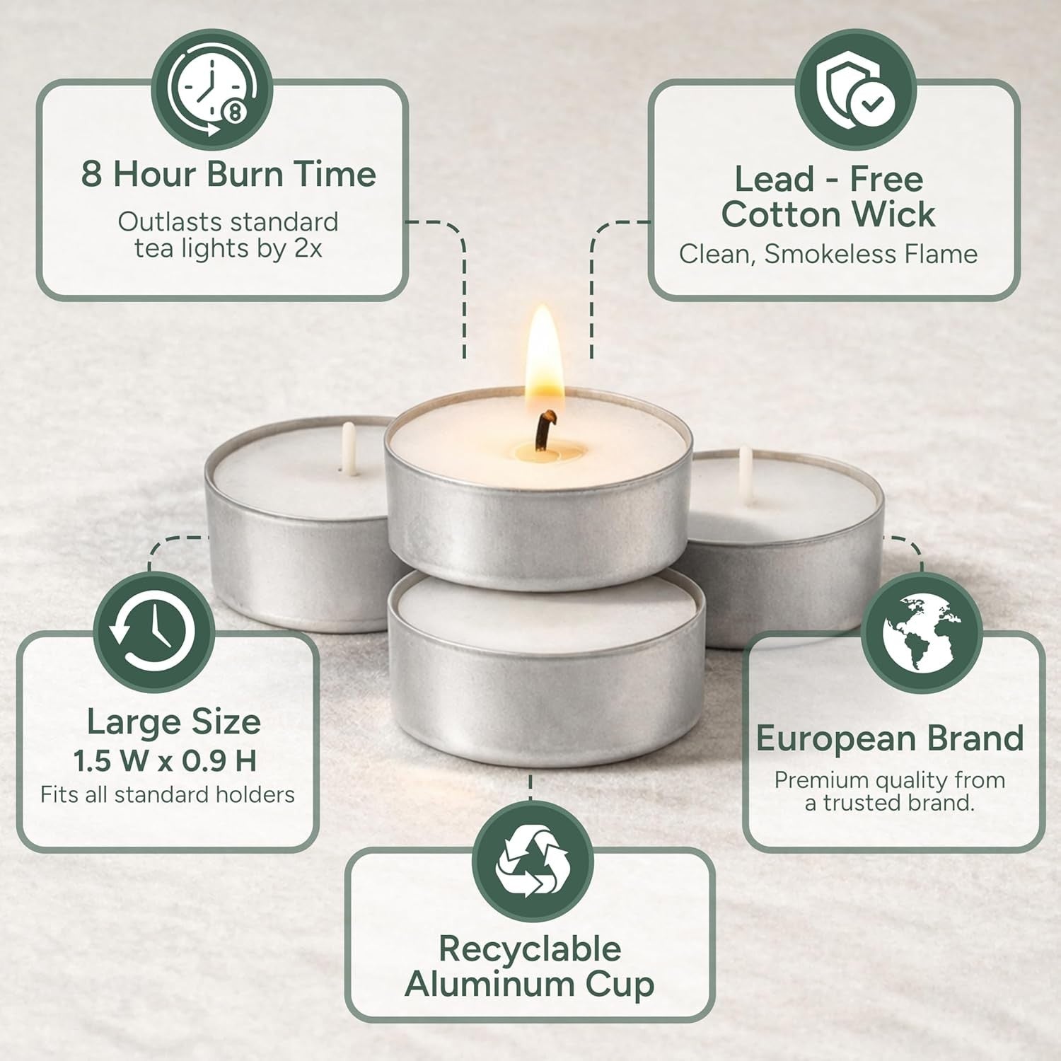 Zuvo 8 Hour Unscented Tea Light Candles 24pc Long Lasting 3.8x2.3cm White New