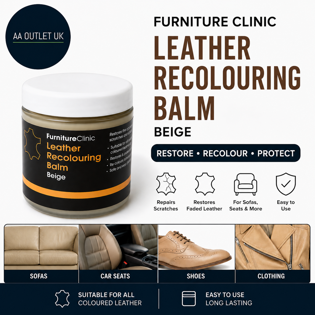 Furniture Clinic Leather Recolouring Balm Leather Paint Restorer Sofas Beige