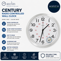 Acctim 74457 Century Radio Controlled Wall Clock Aluminium Analogue White