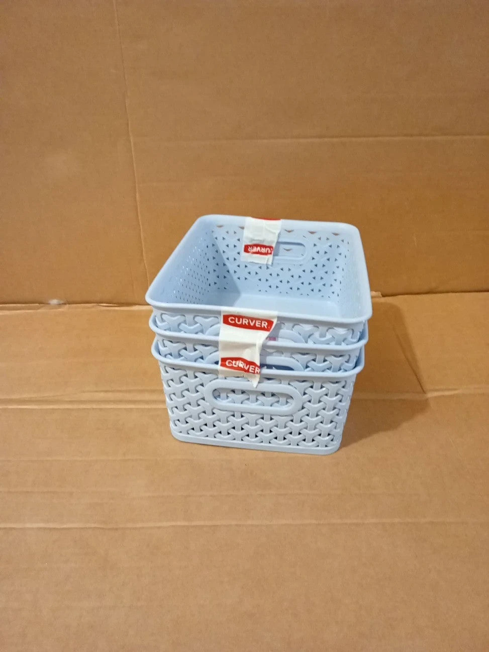 Curver My Style Small Rectangular Storage Basket 4L Blue 3 Pack Lightweight New