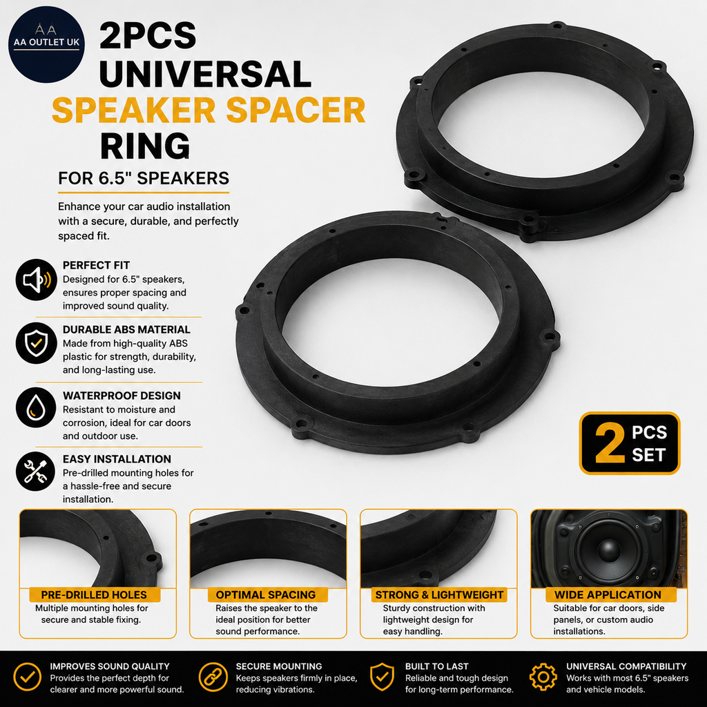 2 Pieces Universal Speaker Spacer Ring 6.5" Black ABS Tweeter Waterproof