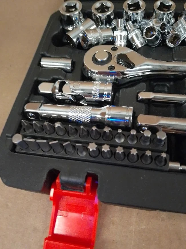 1/4in  Drive Socket Set Ratchet Wrench Tool Kit Car Motorcycle DIY