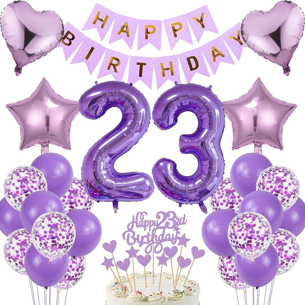 23rd Birthday Cake Toppers Decoration Gift Purple Silver Foil Balloon Set New