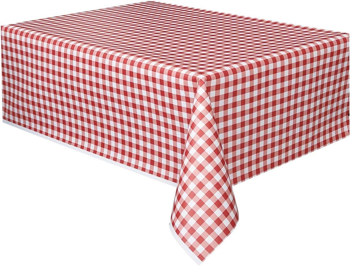 Unique Red Gingham Pattern Rectangular Plastic Table Cover 54x108in New