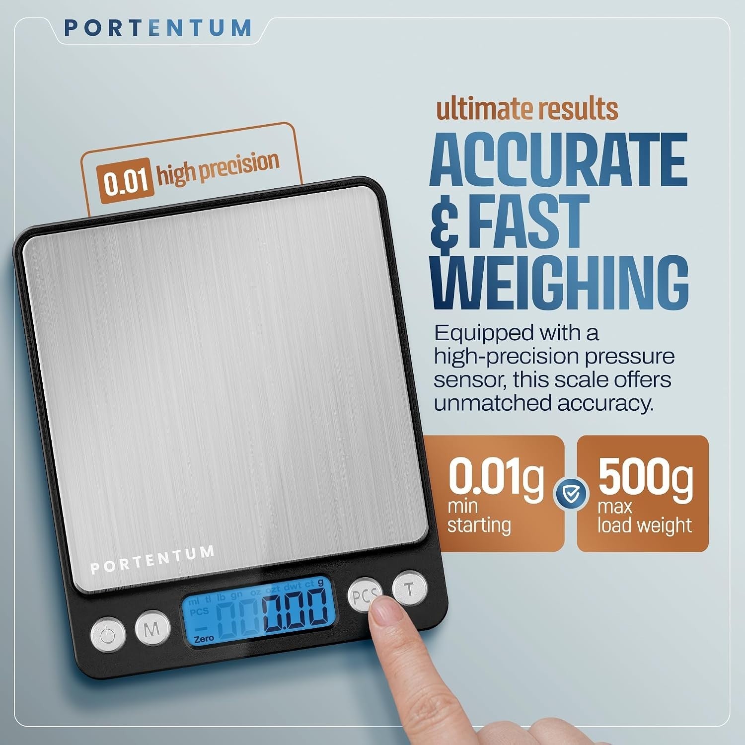 Portentum Digital Kitchen Scale 500g 0.01g Food Mail Electronic Stainless New