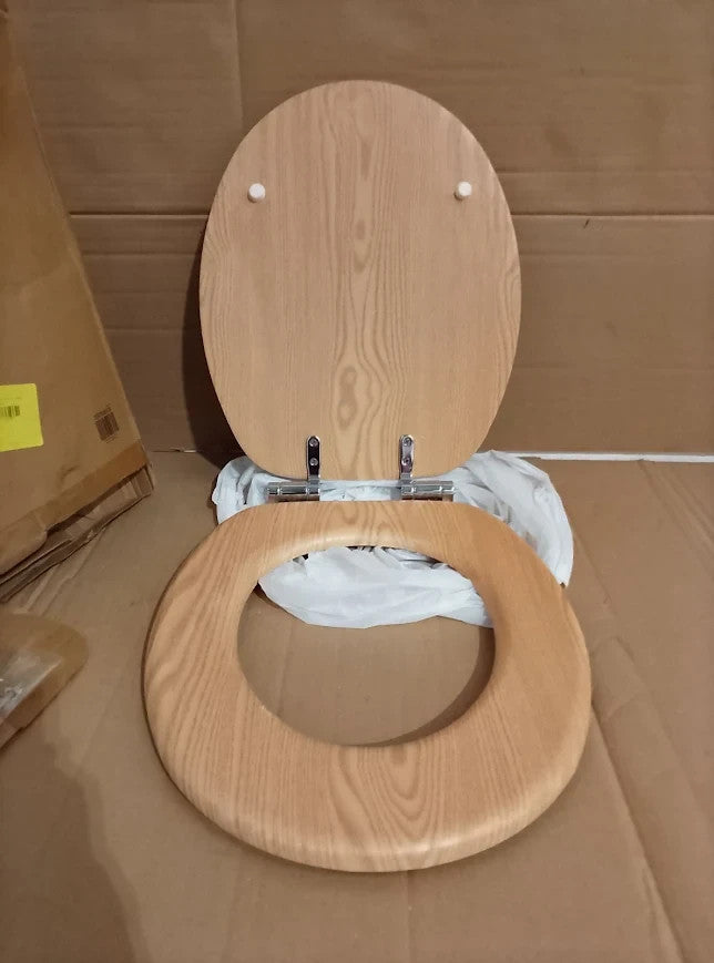 Argos Home Moulded Wood Toilet Seat Natural Slow Close 45.6x37.4x5cm New