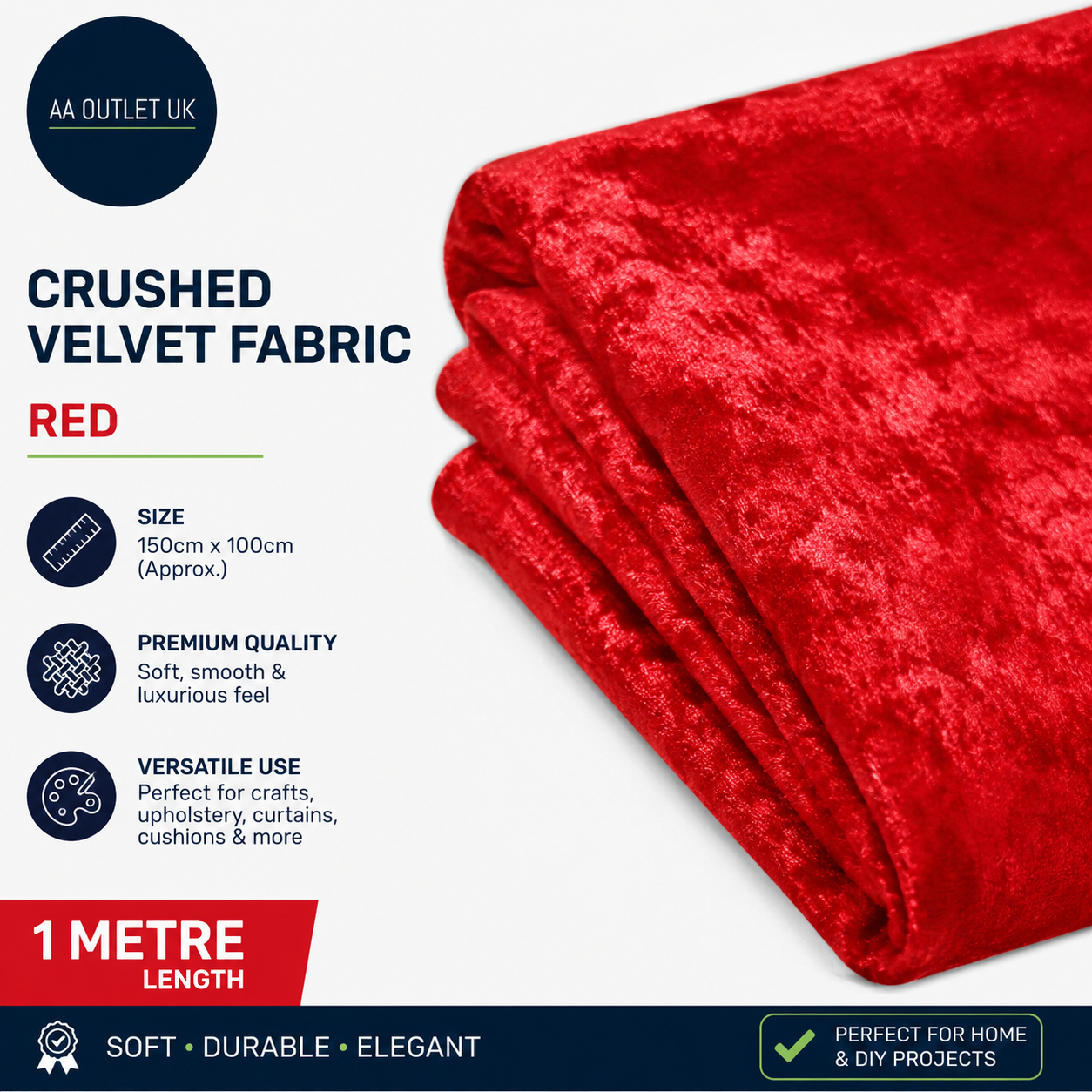 CRS Fur Fabrics Crushed Velvet Velour Fabric Material Red Polyester 1m 150x100cm