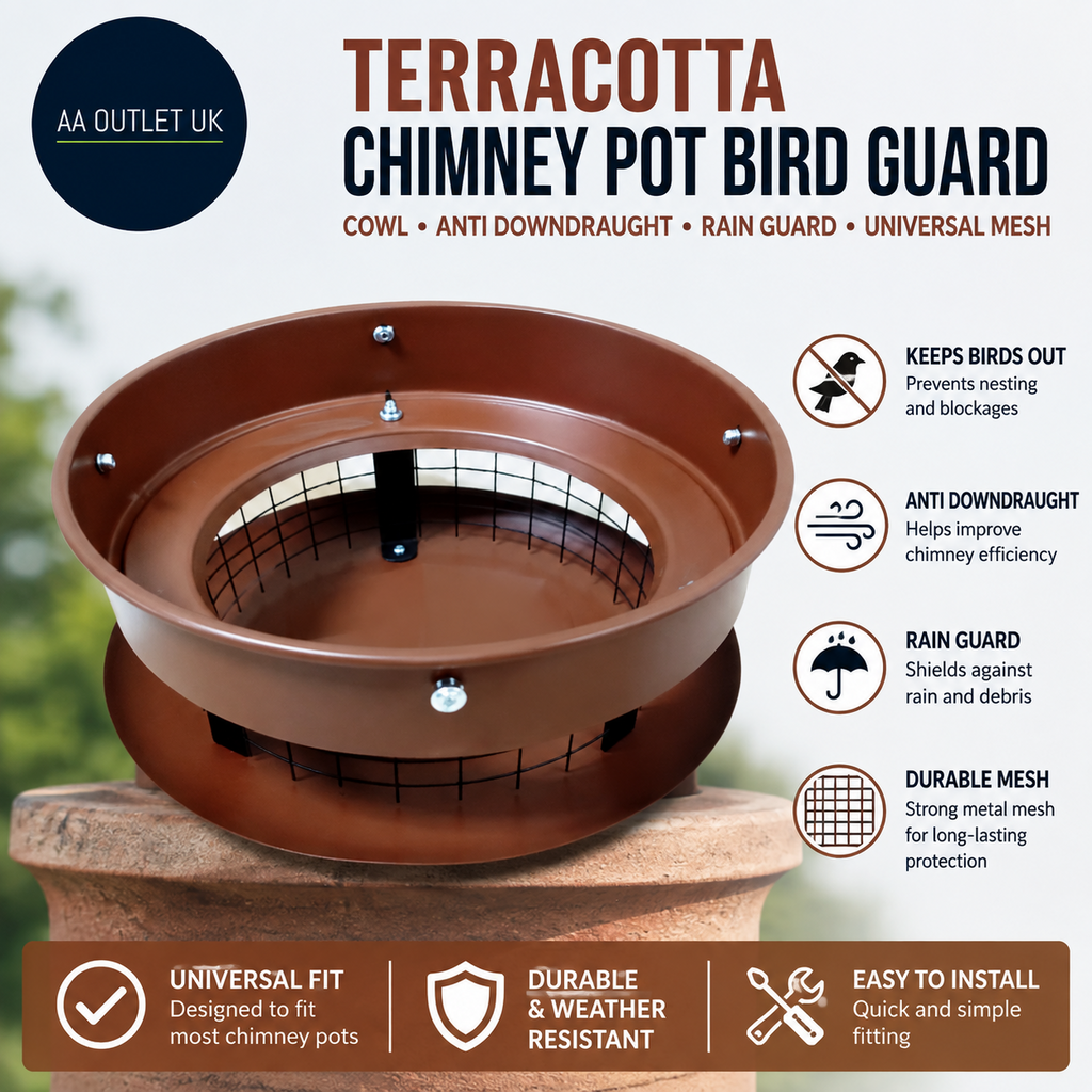 Terracotta Chimney Pot Bird Guard Cowl Anti Downdraught Rain Universal Mesh