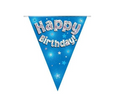 Happy Birthday Blue Holographic Party Bunting Banner 11 Flags 3.9m New