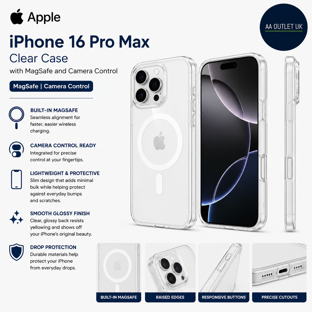 Apple iPhone 16 Pro Max Clear Case MagSafe & Camera Control Lightweight