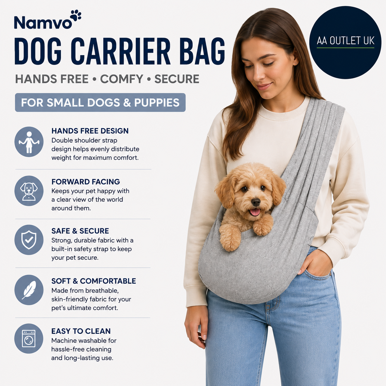 Namvo Dog Cat Carrier Bag Small Hands Free Forward Facing Puppy Design Grey