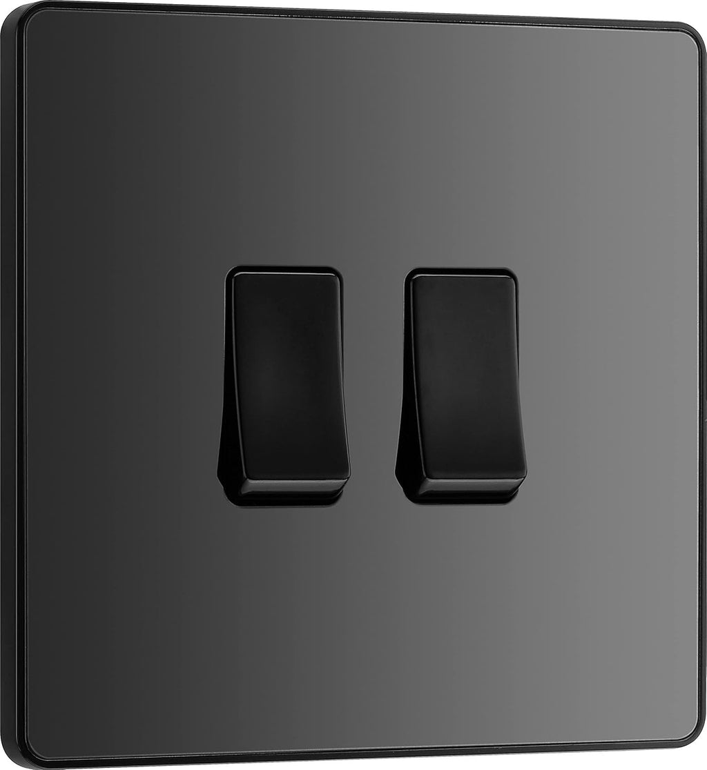 BG Evolve Double Light Switch 2 Way Screwless Black Chrome PCDBC42B Design New