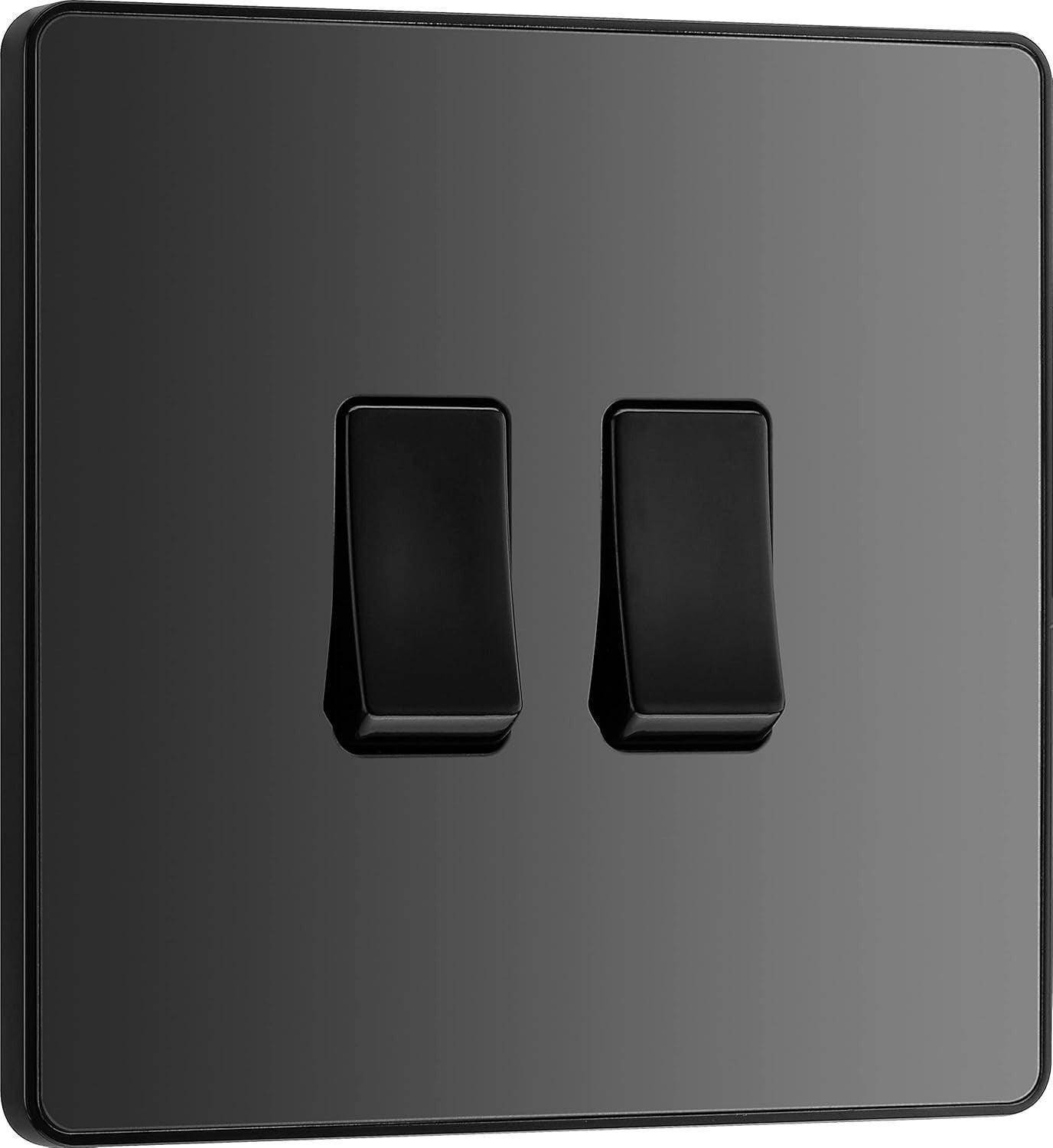 BG Evolve Double Light Switch 2 Way Screwless Black Chrome PCDBC42B Design New