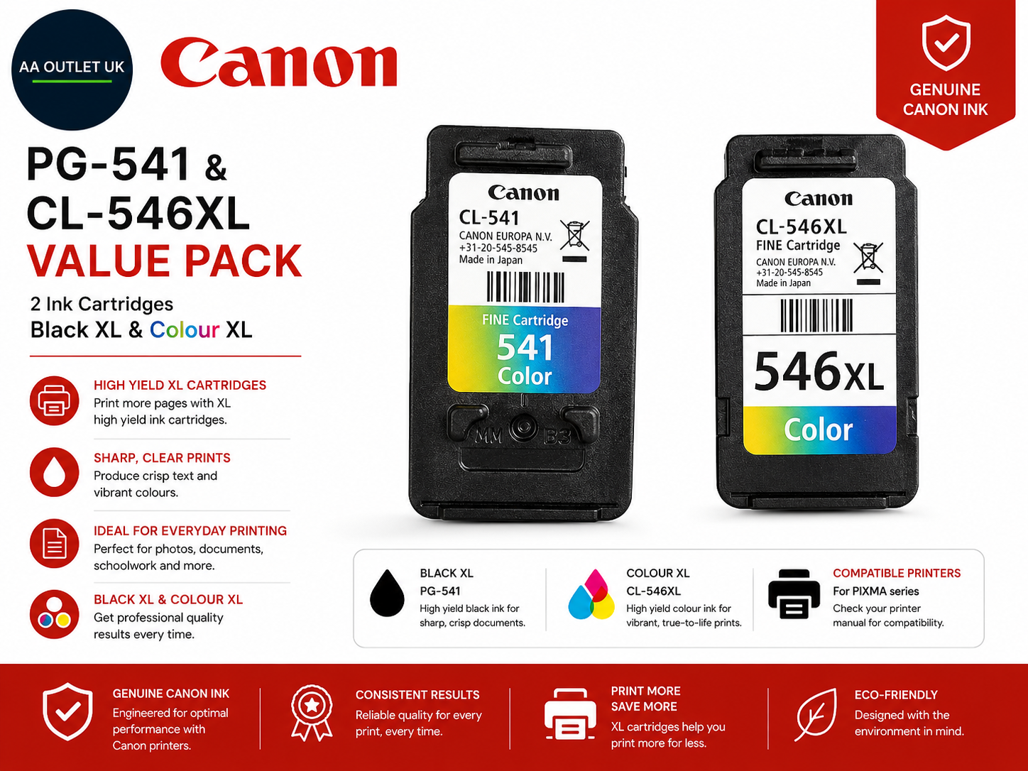 Canon Color 541 546XL Value Pack Of 2 Ink Cartridges