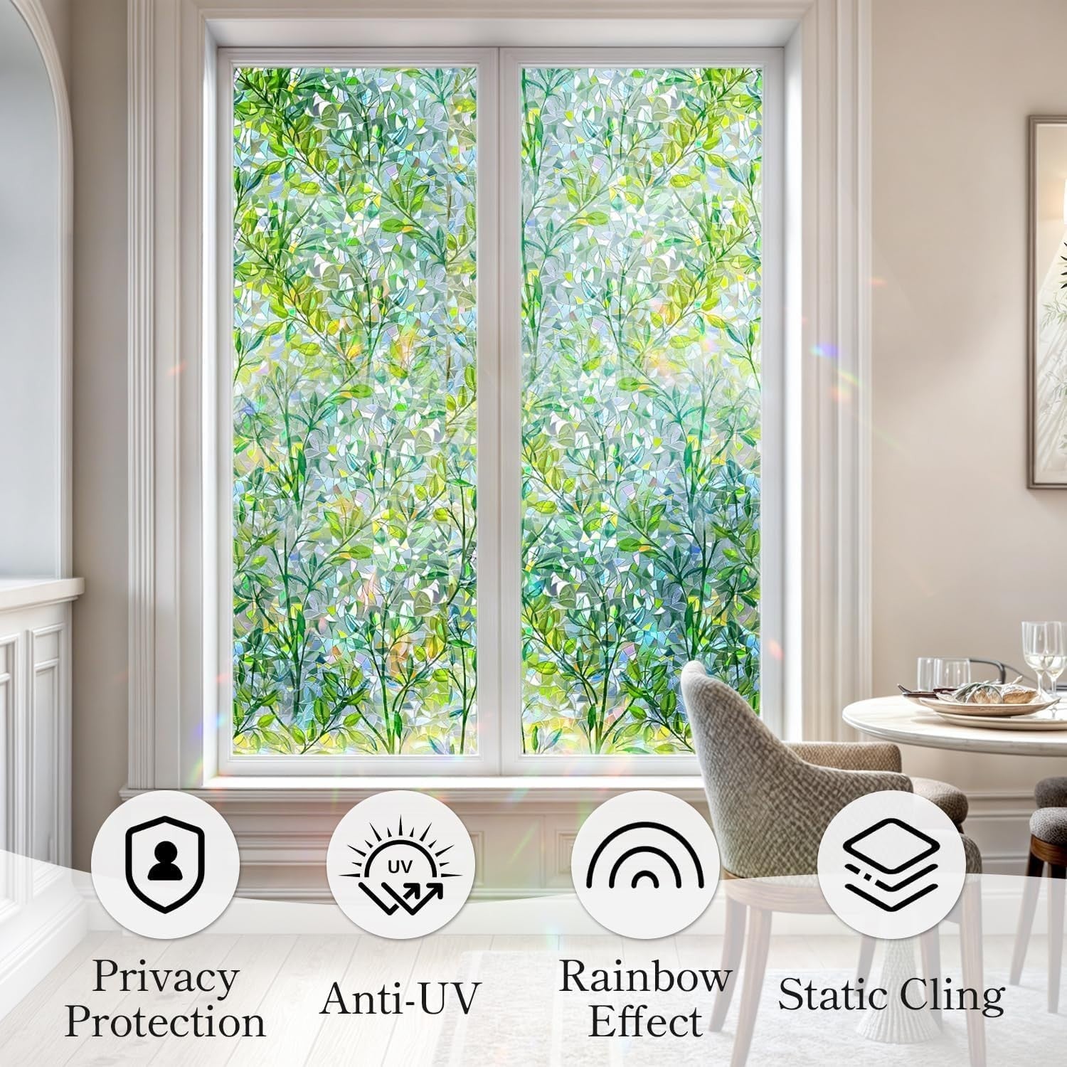 Qualsen Rainbow Window Film Privacy Film Glass Green Leaf Pattern 30x100cm New