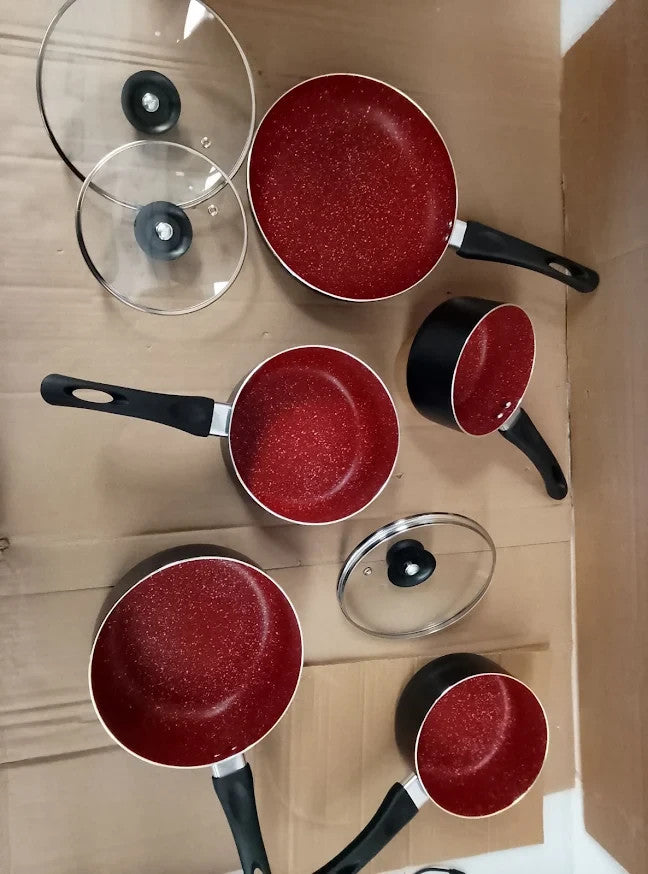 Russell Hobbs Red Stone Aluminium 5 Pieces Pan Set Black Non Stick Cookware New