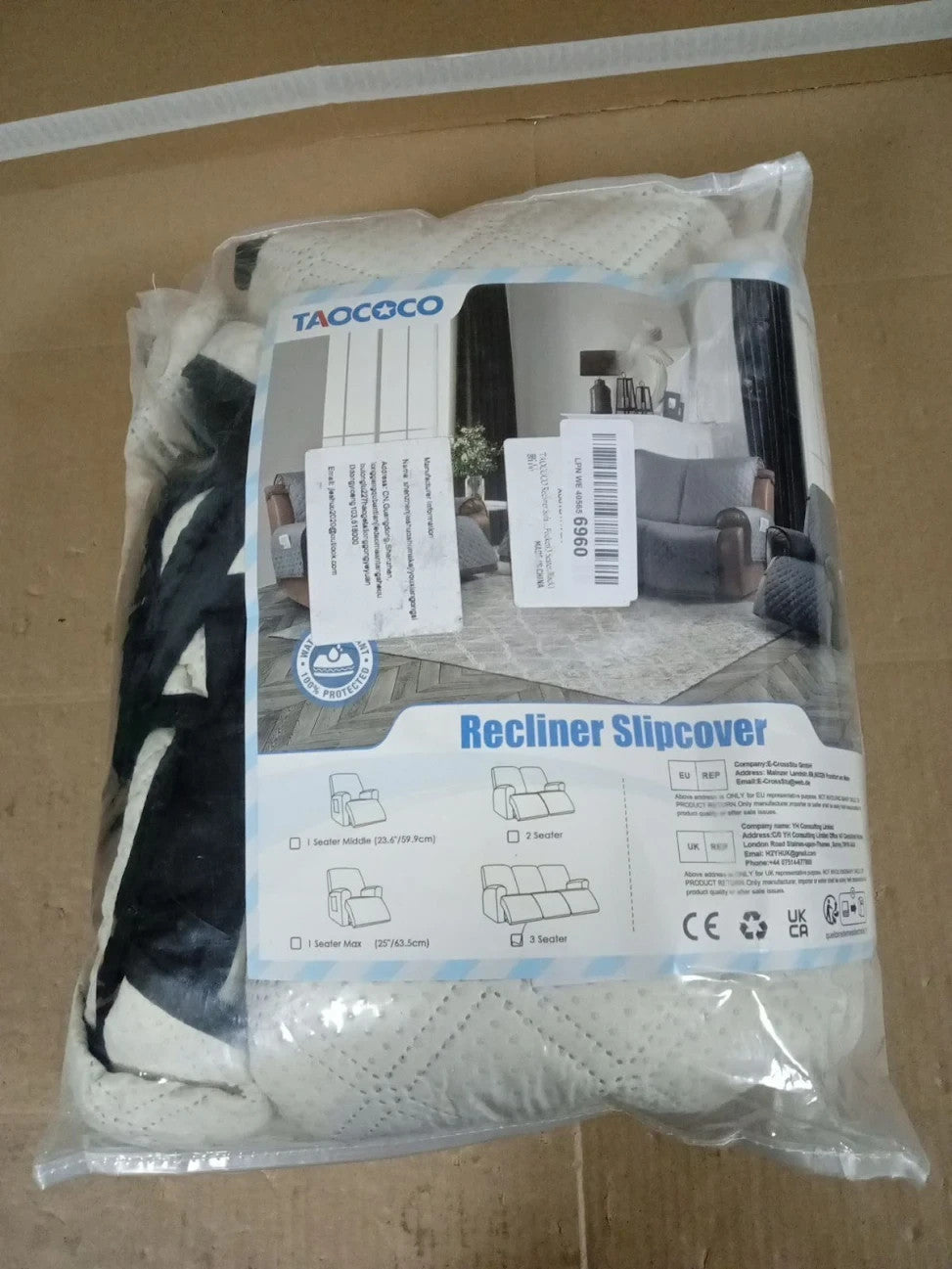 TAOCOCO Recliner Slipcovers 3 Seater Protector Waterproof Anti Slip White New