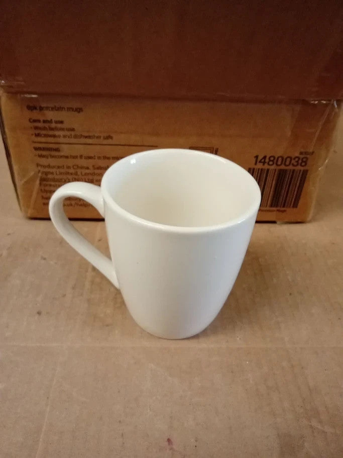 Argos Essentials Set Of 6 Porcelain Coffee Mugs White 360ml Dishwasher Safe