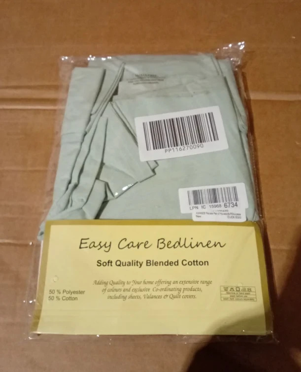 Duck Egg Housewife Pillowcases Pair 50x75cm Polycotton Easy Care Bedding New