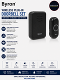 Byron DBY 22352BS Wireless Plug in Doorbell Set 150m Range 16 Melodies Black