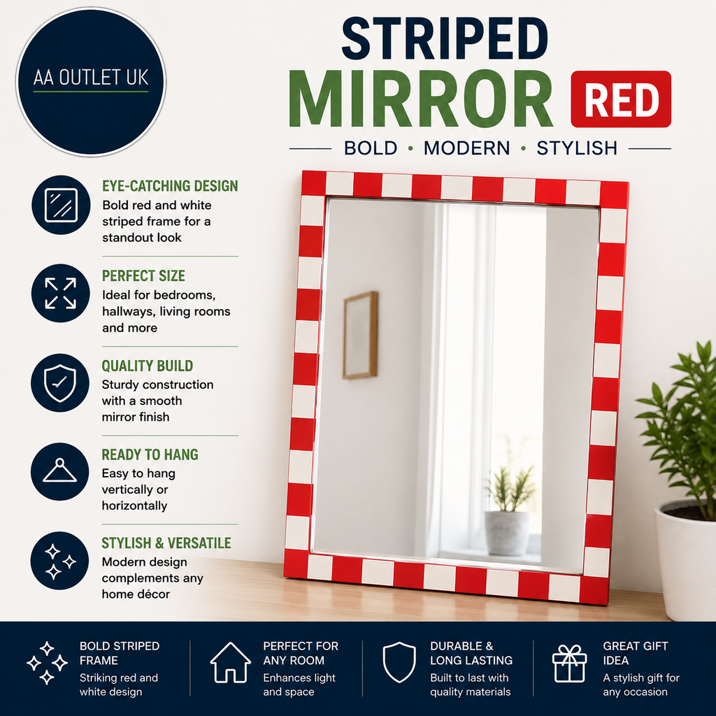 Habitat Striped Red Resin Square Wall Mounted Mirror Hinge 51x51cm