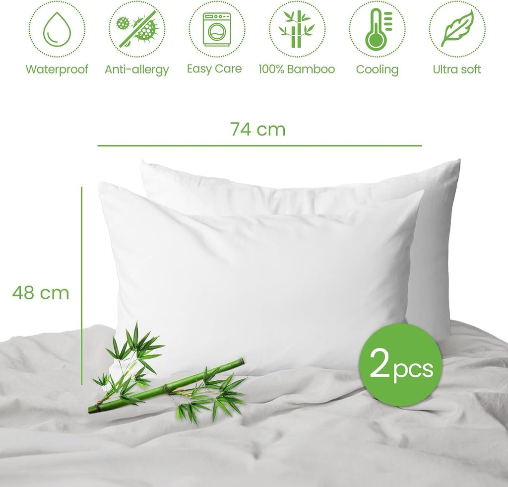 Pillow Protector 2 Pieces 48x74cm 100% Bamboo Triple Layer Solution Zip New