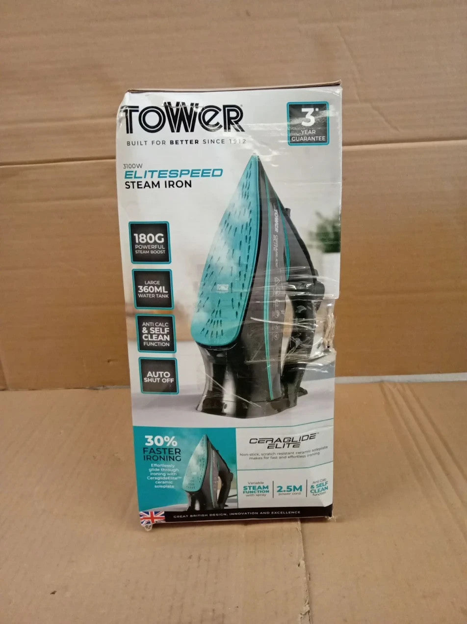 Tower T22013TL Ceramic Steam Iron Fast Heat Up Quick Ironing 180g 3100W Teal