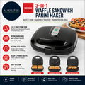 Sensio Home Multi Functional 3in1 Waffle Iron Deep Fill Sandwich Toaster Pan
