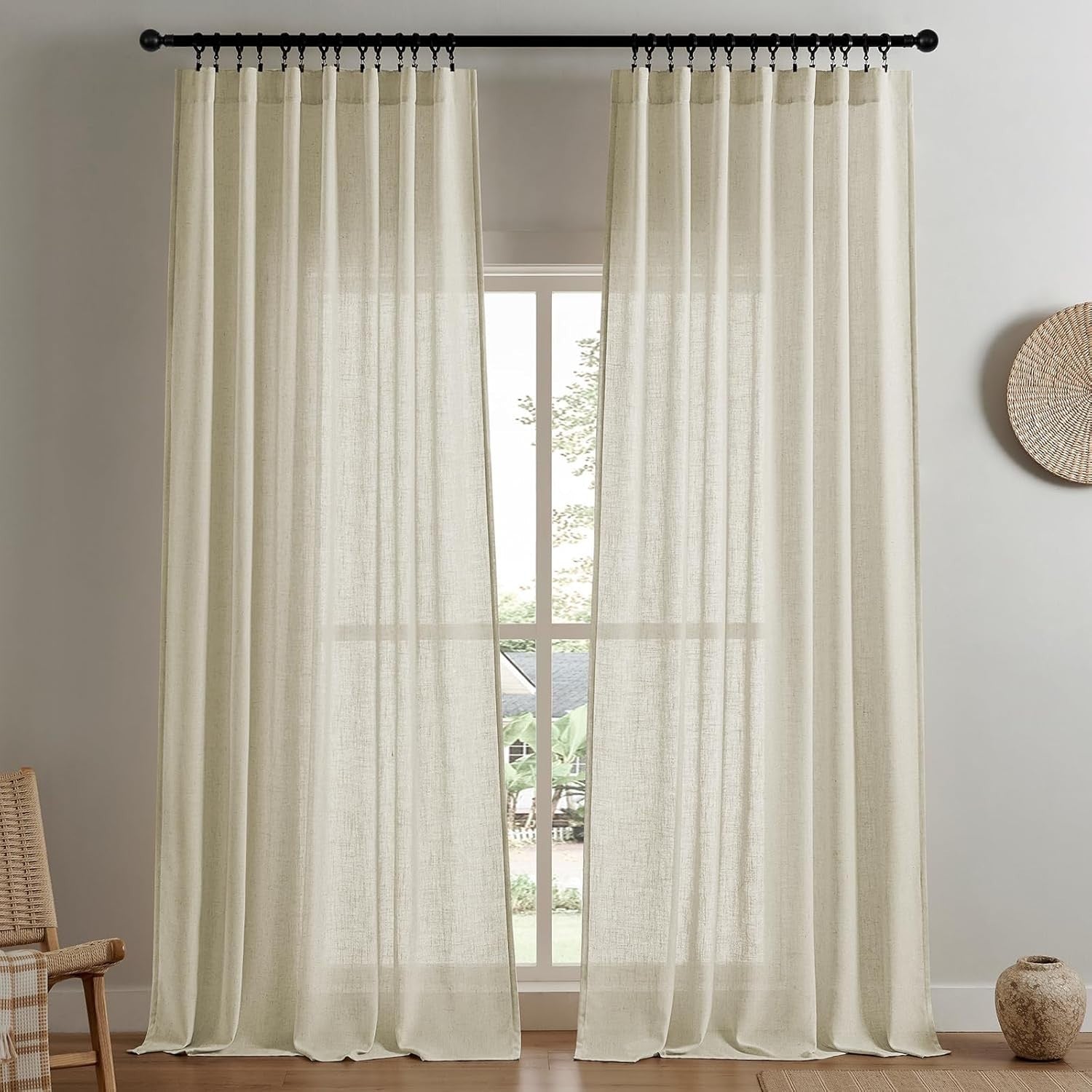 Joydeco Linen Curtains Bedroom Semi Sheer Living Room 52x108in Drapes New