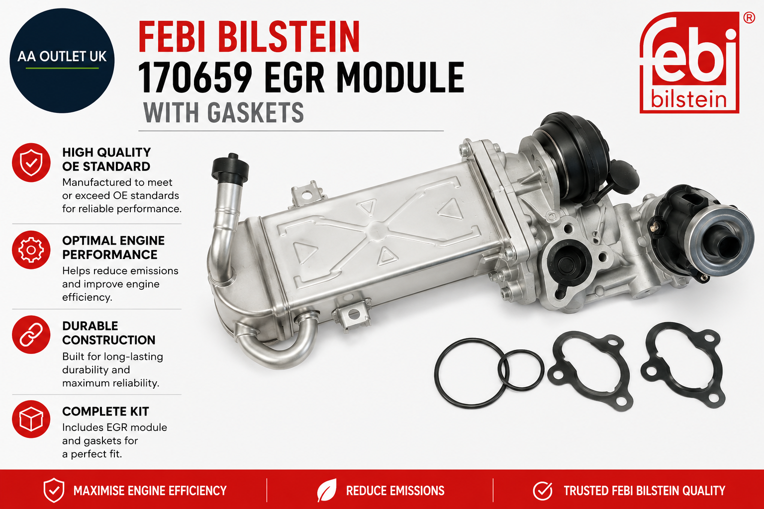 Febi Bilstein 170659 EGR Module With Gaskets 1 Piece Audi 03L 131 512 DQ S1