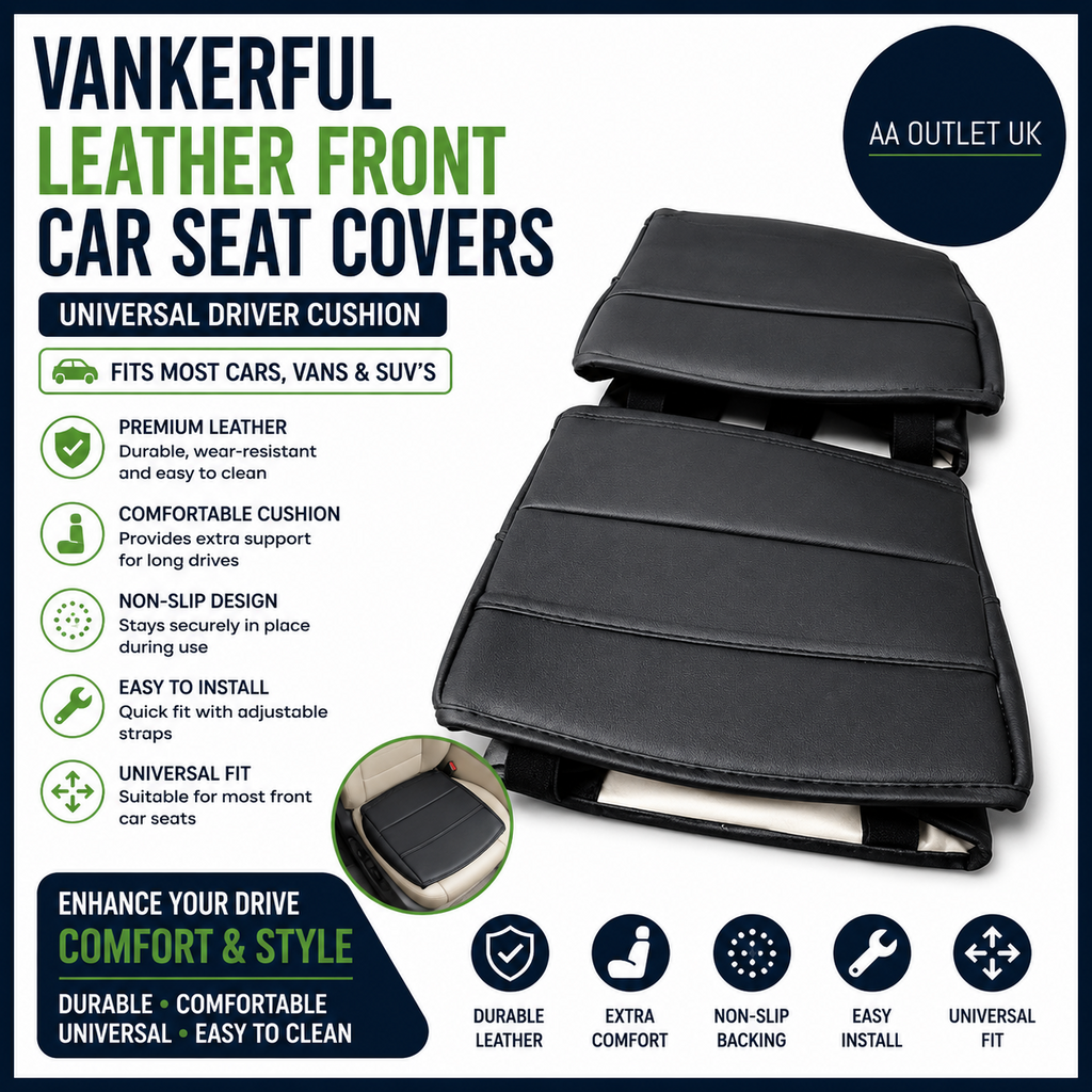 Vankerful 2 Pieces Leather Front Car Seat Covers Black Universal Driver Cushion