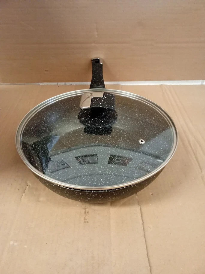 Rainberg 28cm Deep Frying Pan With Lid Granite Nonstick Cooking 28cm Black