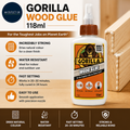Gorilla Wood Glue 118ml Liquid Water Resistant Carpentry Projects Woodworking