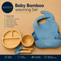 Baby Bamboo Weaning Set Presented Yum Yums Spoon Plate & Bowl Iceberg Blue