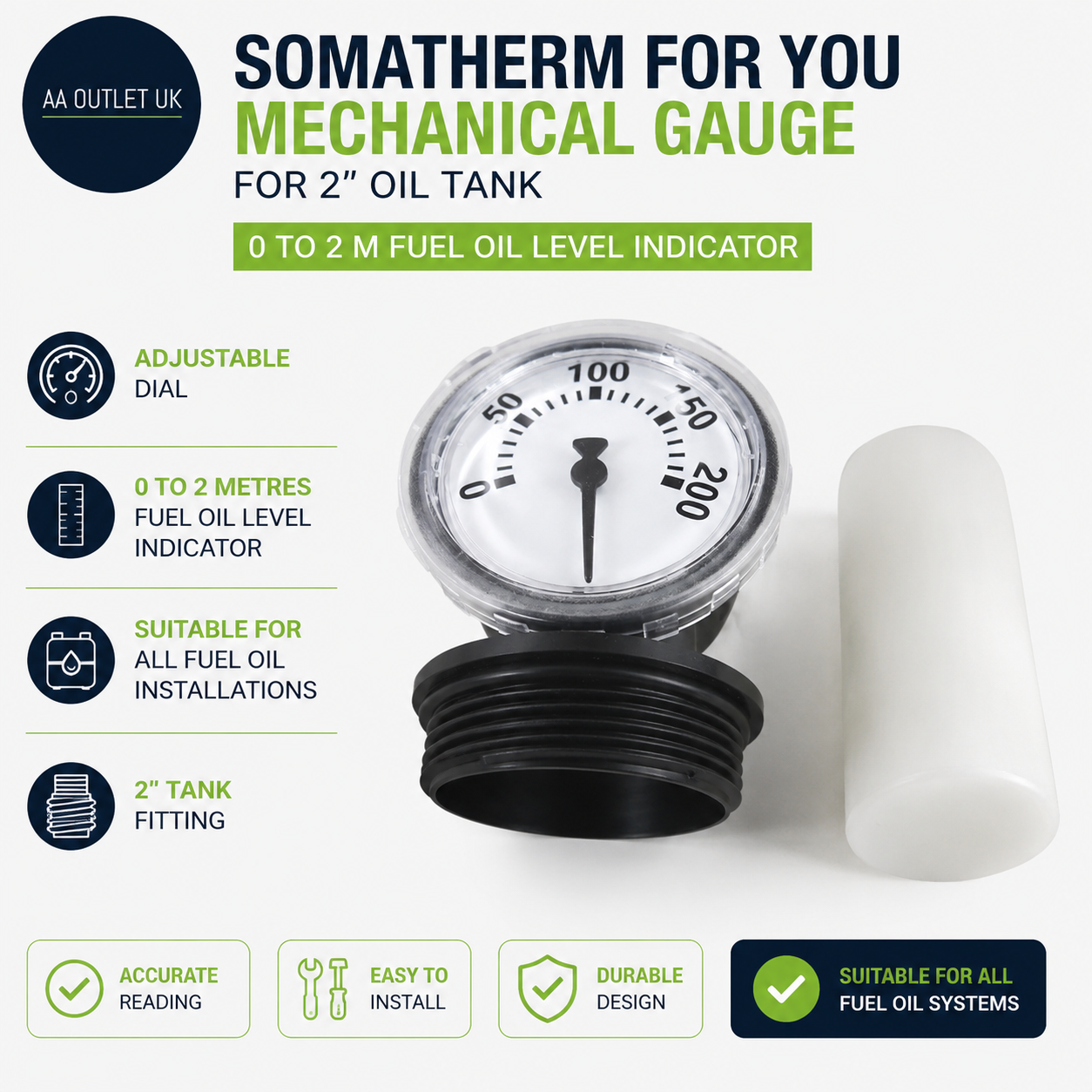 Somatherm For You Mechanical Gauge 2in Oil Tank 0 To 2m Fuel Level Indicator