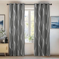 Deconovo Grey Blackout Curtains Silver Wave Line Foil 182.9Lx116.8cm New