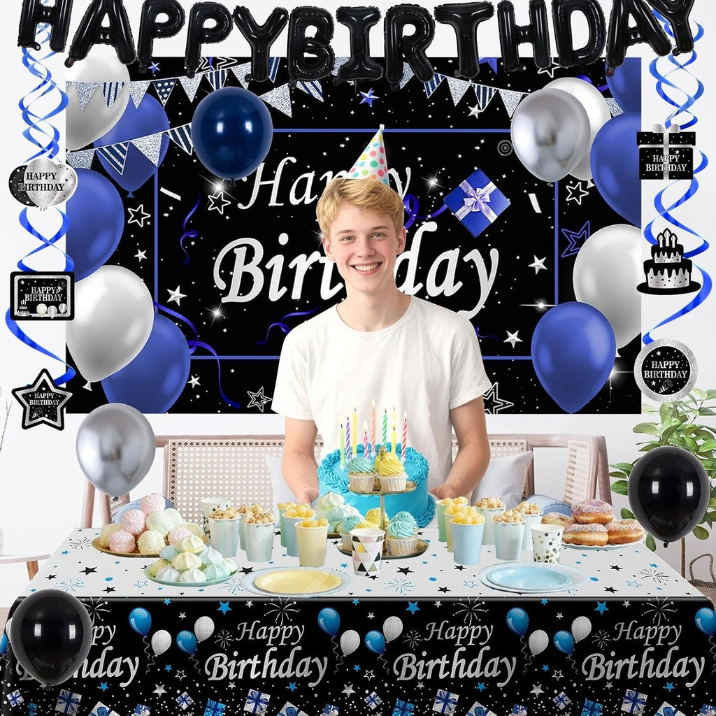 Navy Blue Black Birthday Decorations Balloons Banner Backdrop Party Supplies New
