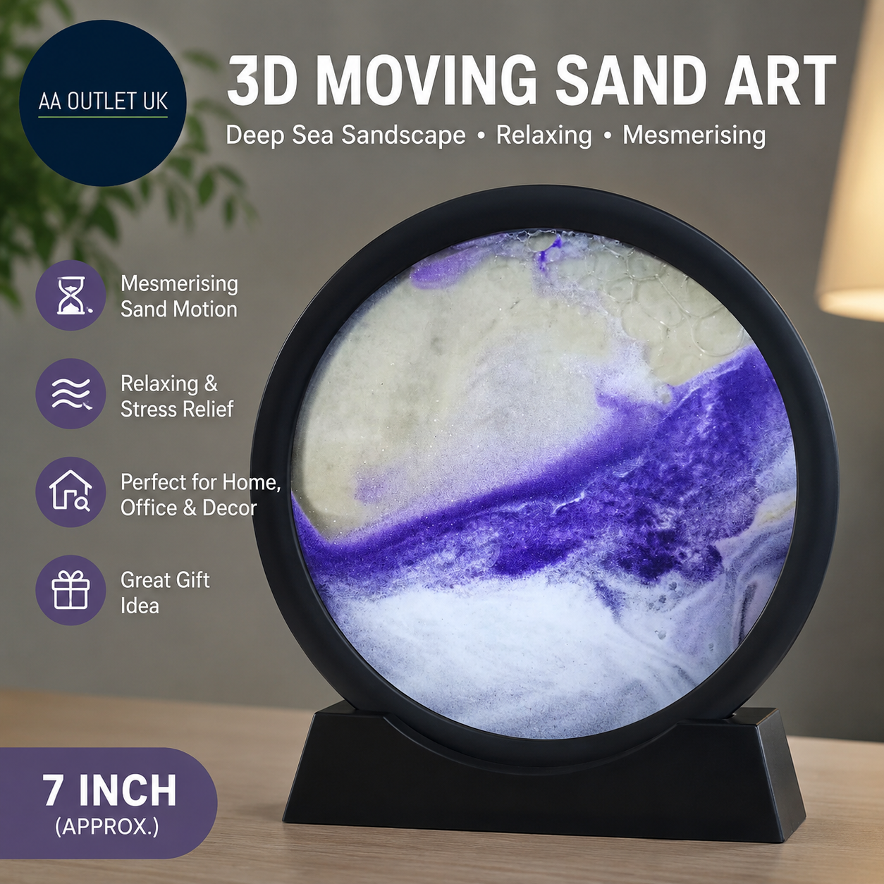 Wai Danie Moving Sand Art Picture 3D Hourglass Deep Sea Sandscape Purple 7in