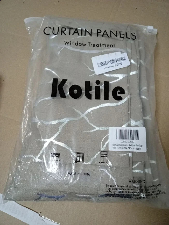 Kotile Taupe Curtains 63in Metallic Silver Foil Tree Branch Taupe Silver New