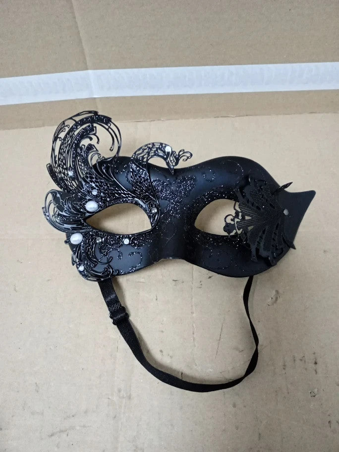 Black Venetian Mask Women Peacock Pattern In Metal Perfect Halloween New